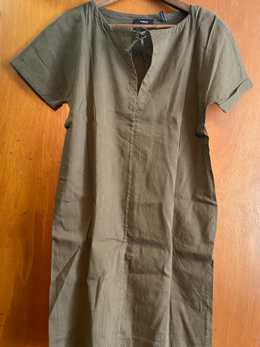 Theory size 4 Slit Front  Linen Blend Shift Dress Brownish/Olive Green Pullover